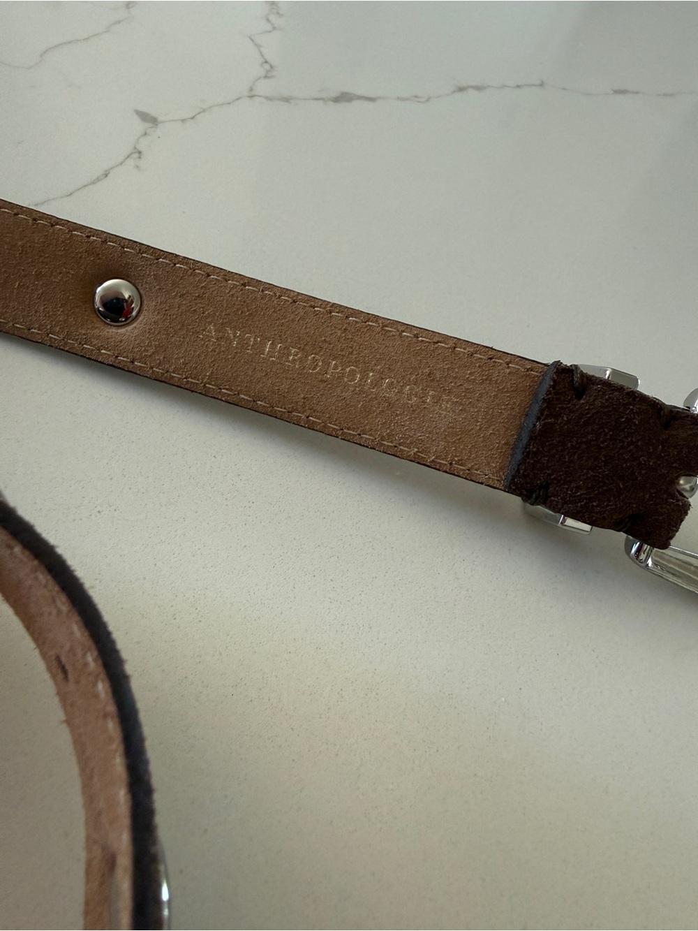 Anthropologie Leather Brown Silver Studded Belt Plus Size 2X - Picture 6 of 7